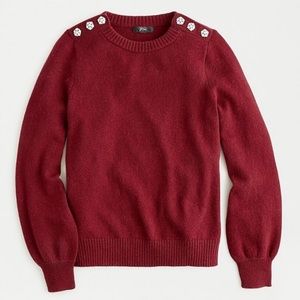 J.Crew Crewneck Sweater with Jeweled Button Burgundy NWT XS